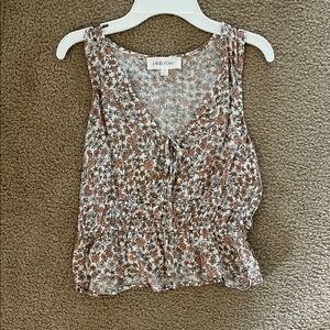 Pink Rose Floral Tank Top - Brown and White